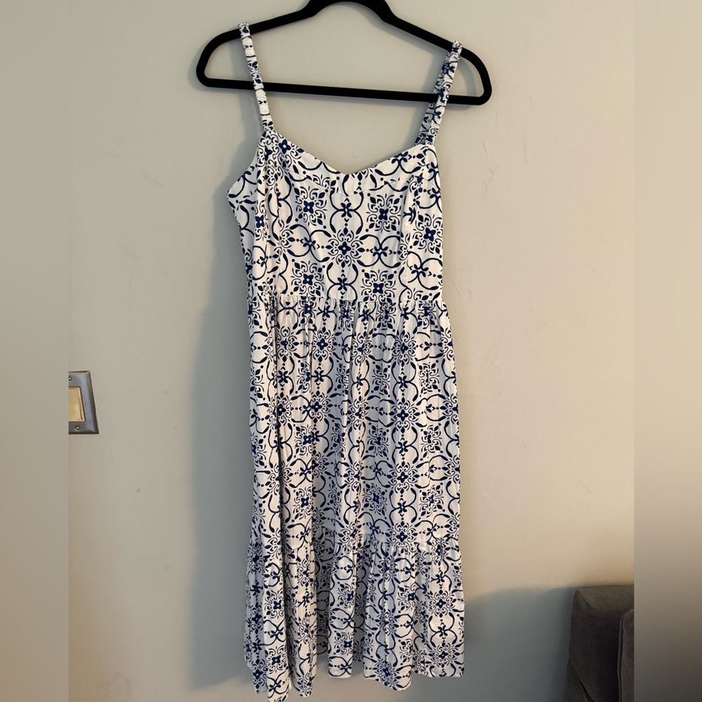 J. Crew Navy and White Midi Dress